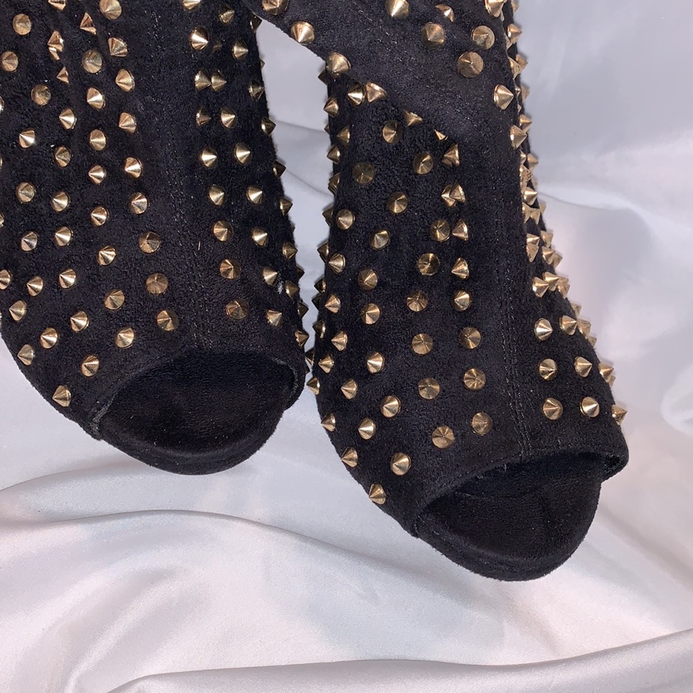 JustFab Black and Gold Studded Ankle Boots - Picture 3 of 16